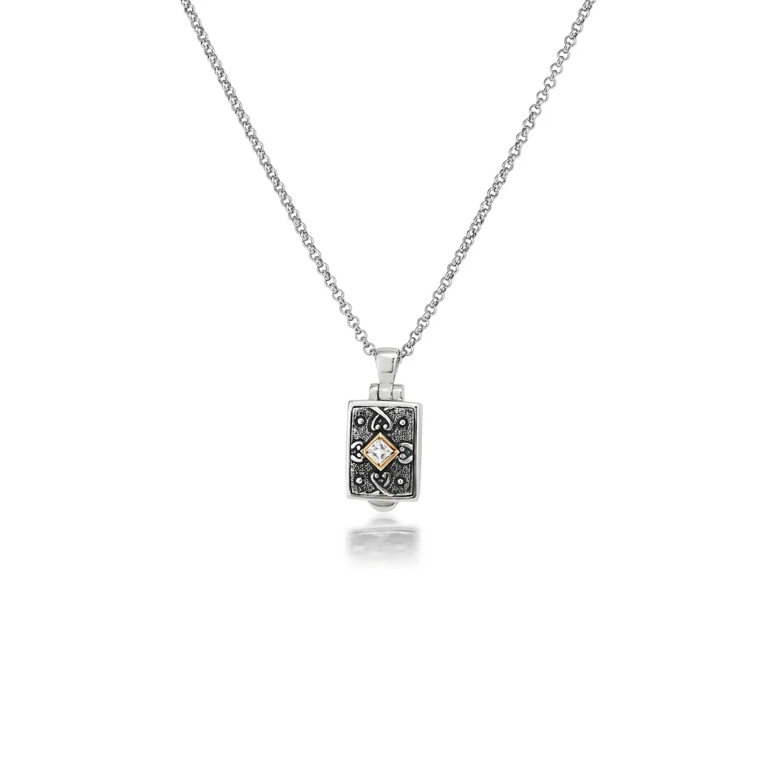 Small Rectangle Locket with White Topaz