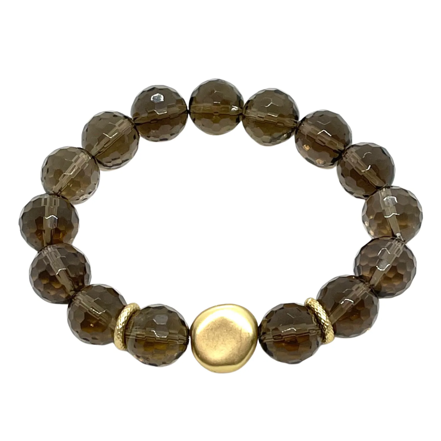 Smoke Topaz Stretch Bracelet with Matte Gold Flat Bead