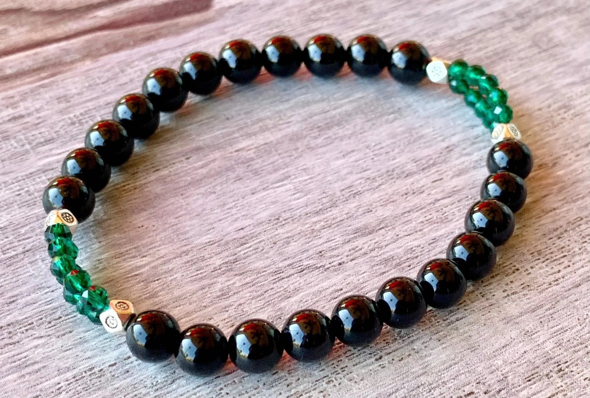 🔴SOLD🔴Rowan Handmade Emerald and Black Tourmaline Expandable Bracelet