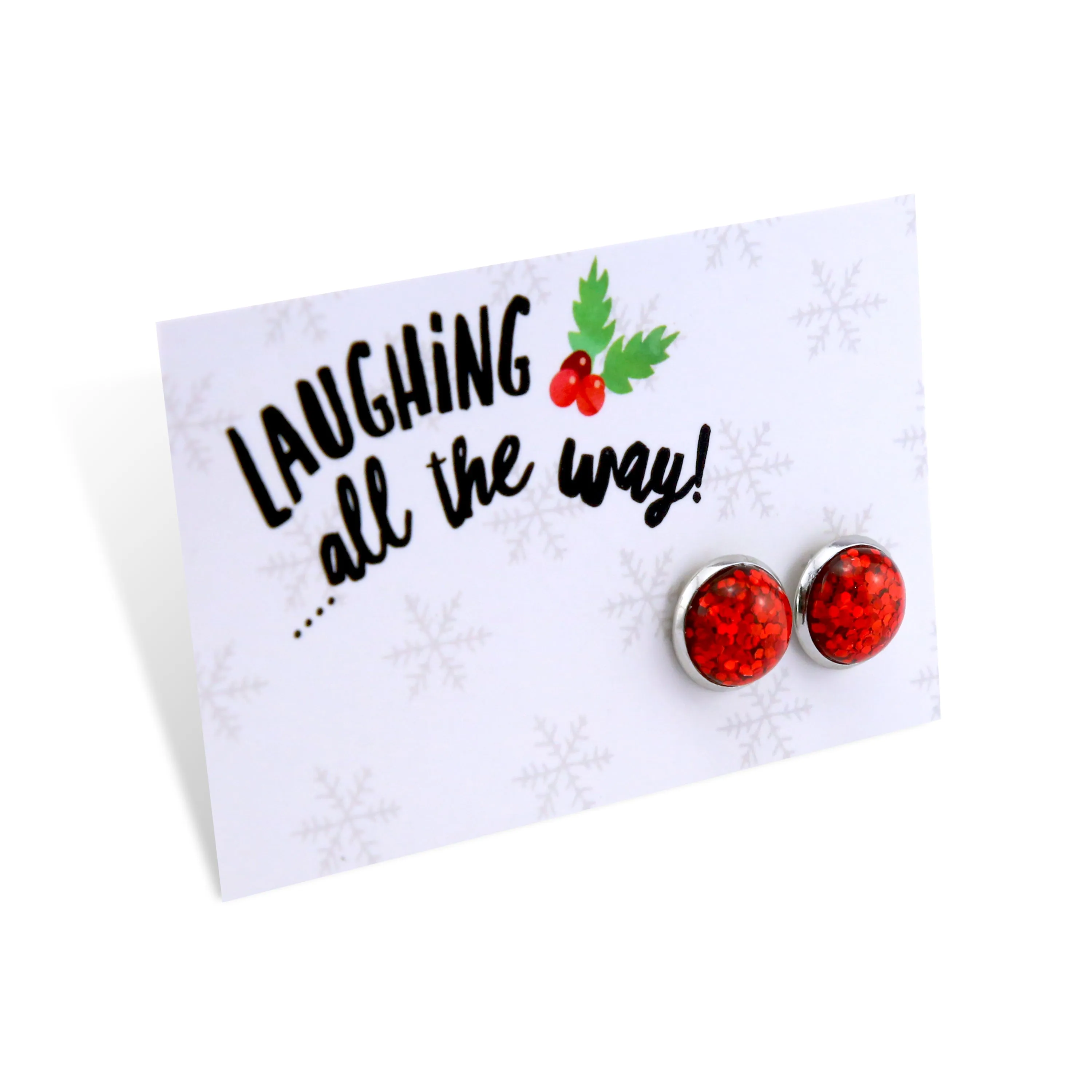 SPARKLEFEST - Laughing All The Way - Bright Silver 12mm Circle Studs - Ruby Red Glitter (11442)