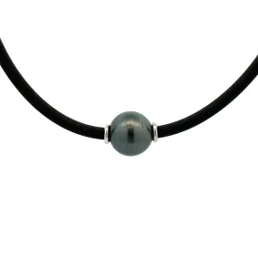 Stainless Steel Tahitian Cultured 11-12 mm Pearl Neoprene Necklace