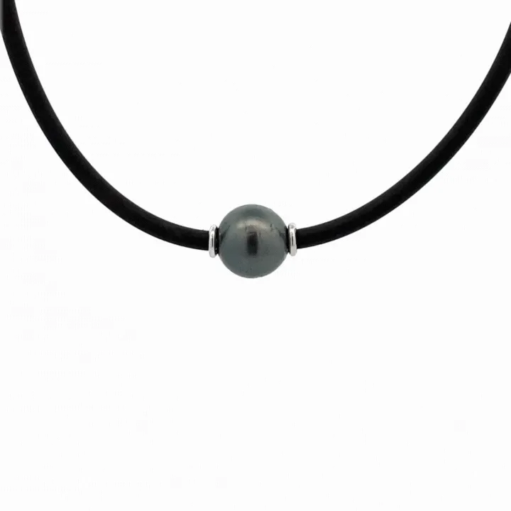 Stainless Steel Tahitian Cultured 11-12 mm Pearl Neoprene Necklace