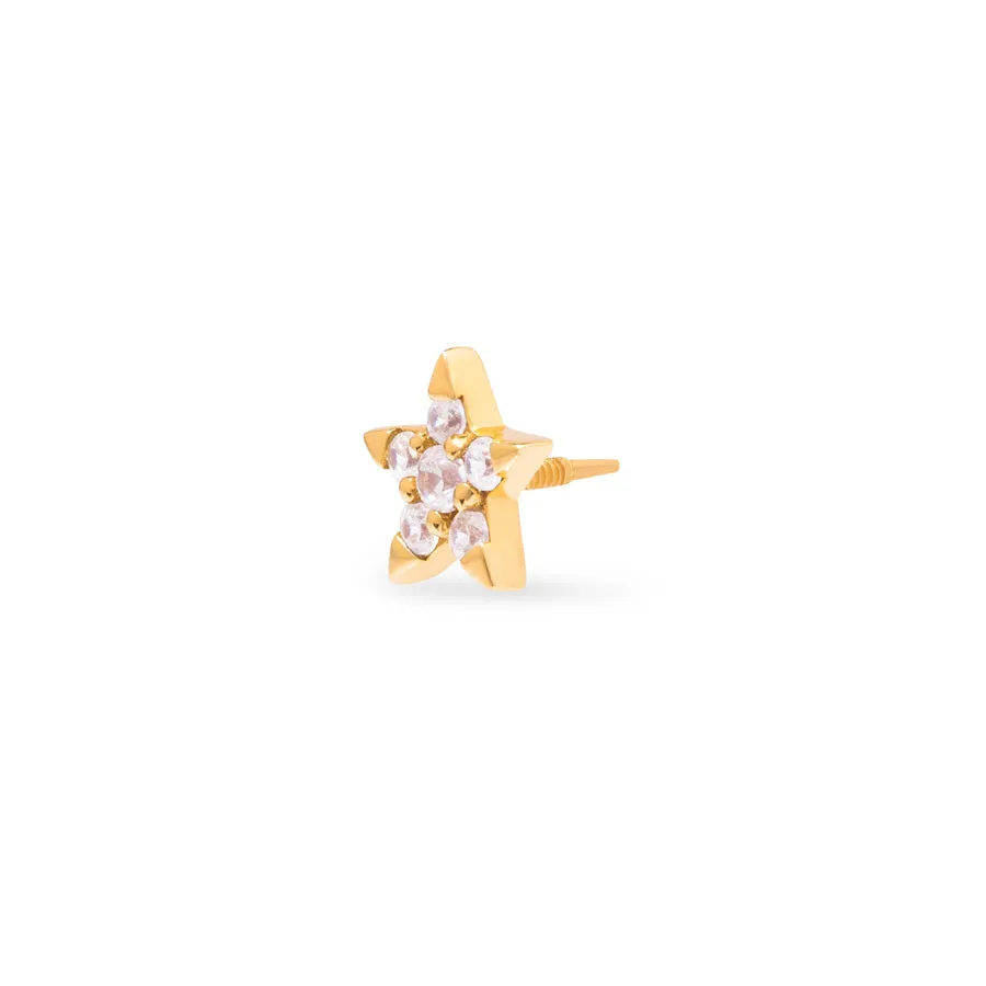 Star Diamante 14K Solid Gold Front Earring Stud