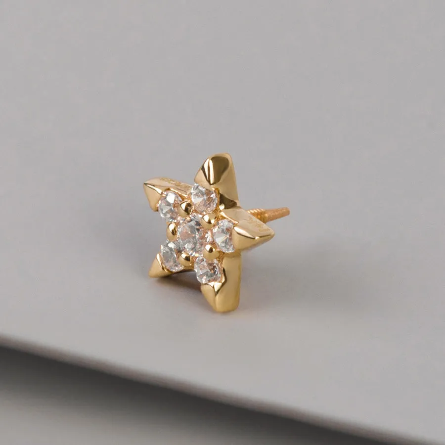 Star Diamante 14K Solid Gold Front Earring Stud