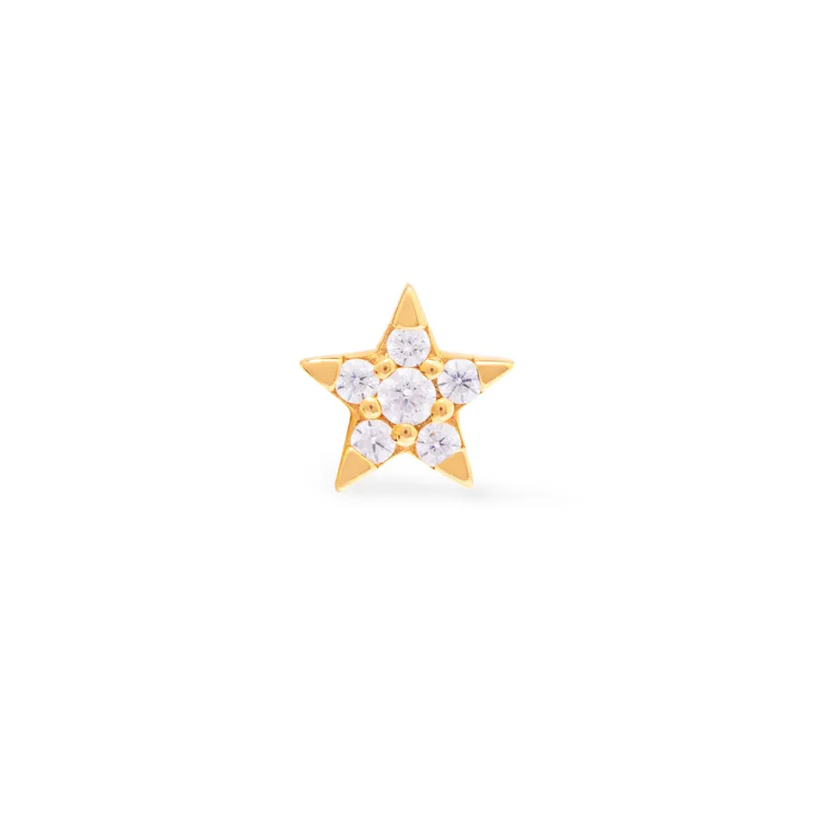 Star Diamante 14K Solid Gold Front Earring Stud