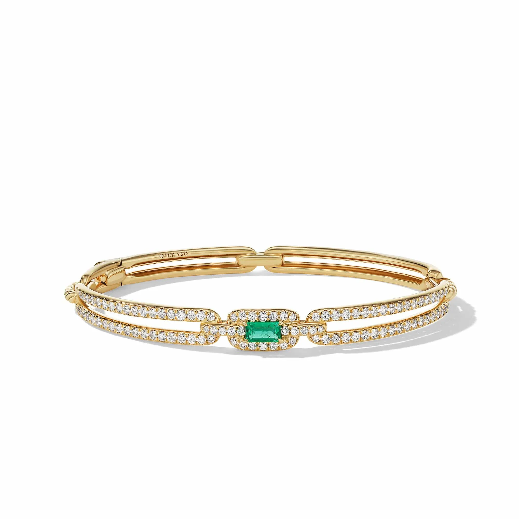 Stax Single Link Stone Bracelet in 18K Yellow Gold with Emerald and Pave Diamonds