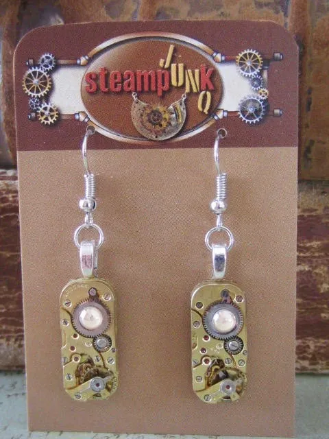 Steampunk - Gold and Pearl - Dangle earrings  - Steampunk Earrings - Repurposed art