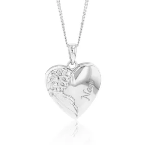 Sterling Silver Angel Wing On Heart "Nan" Locket Pendant