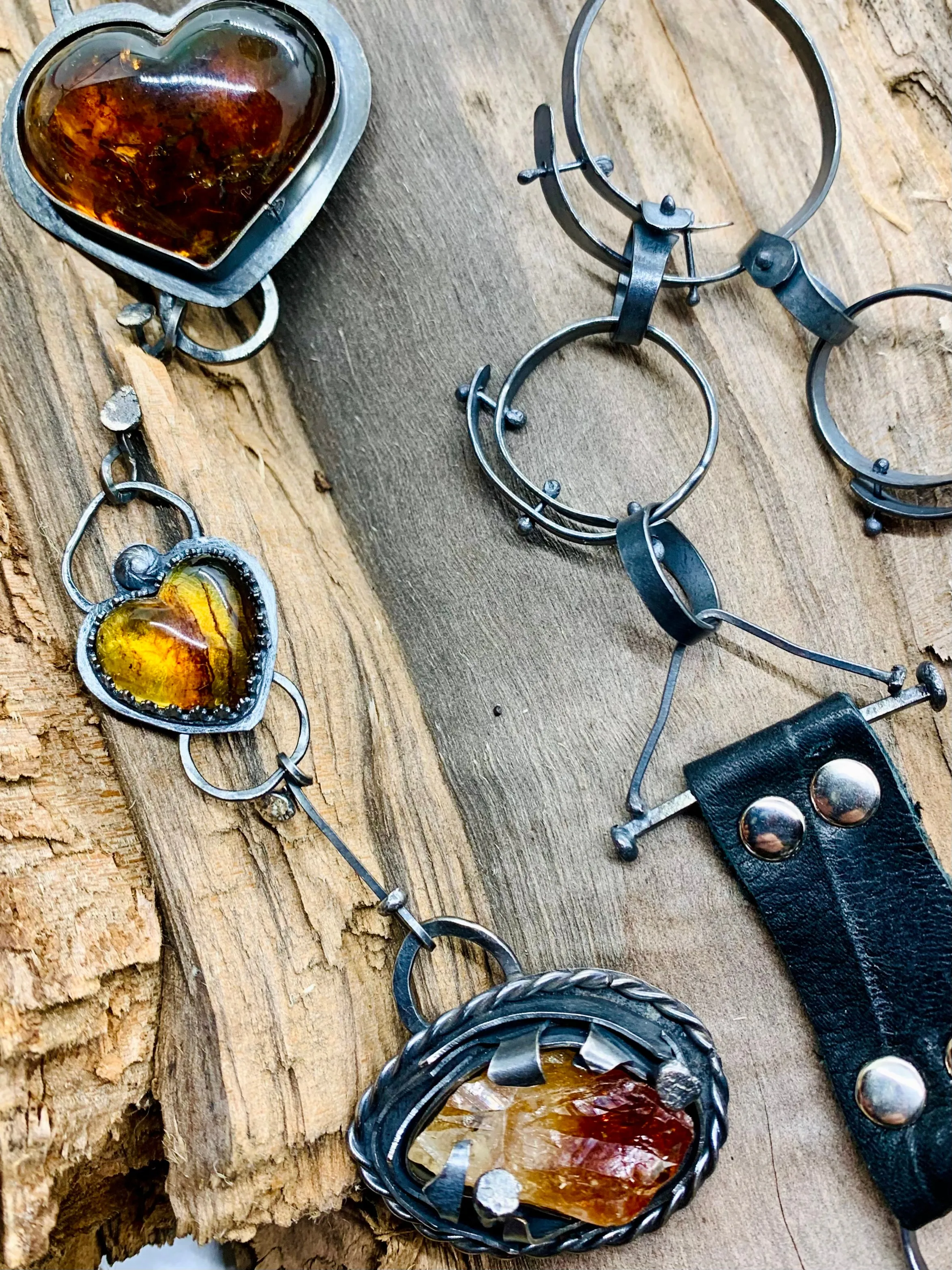 Sterling Silver Bronze Amber Raw Citrine Choker