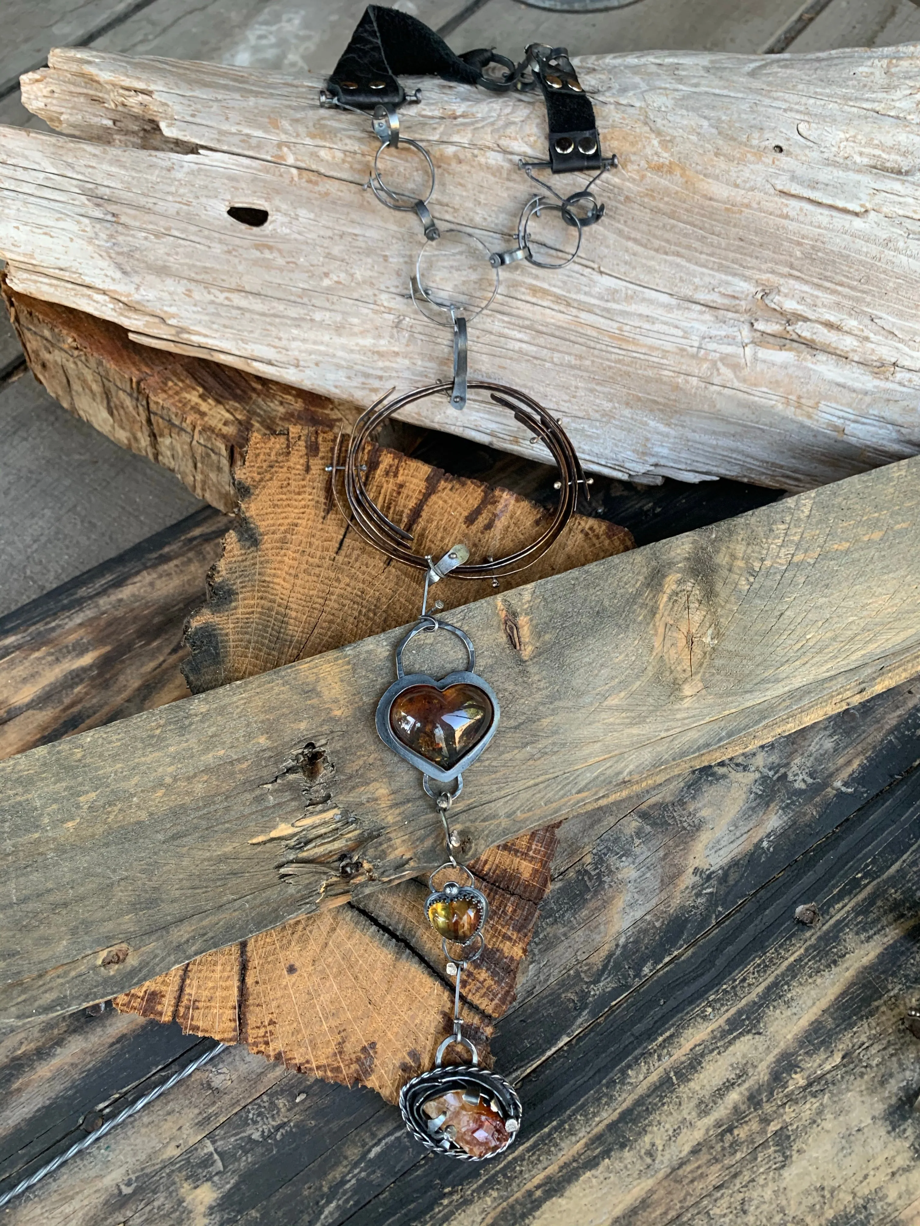 Sterling Silver Bronze Amber Raw Citrine Choker