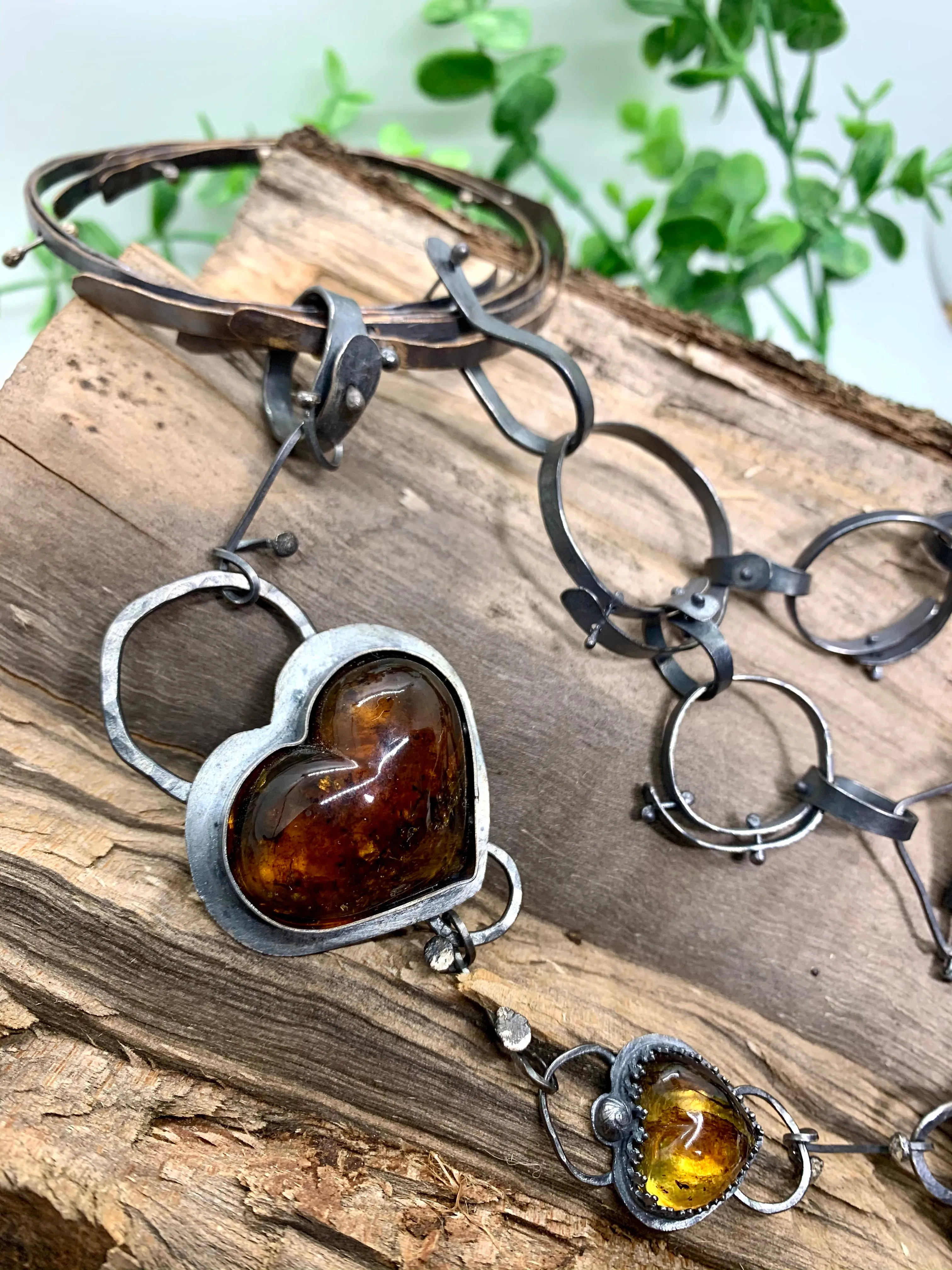 Sterling Silver Bronze Amber Raw Citrine Choker