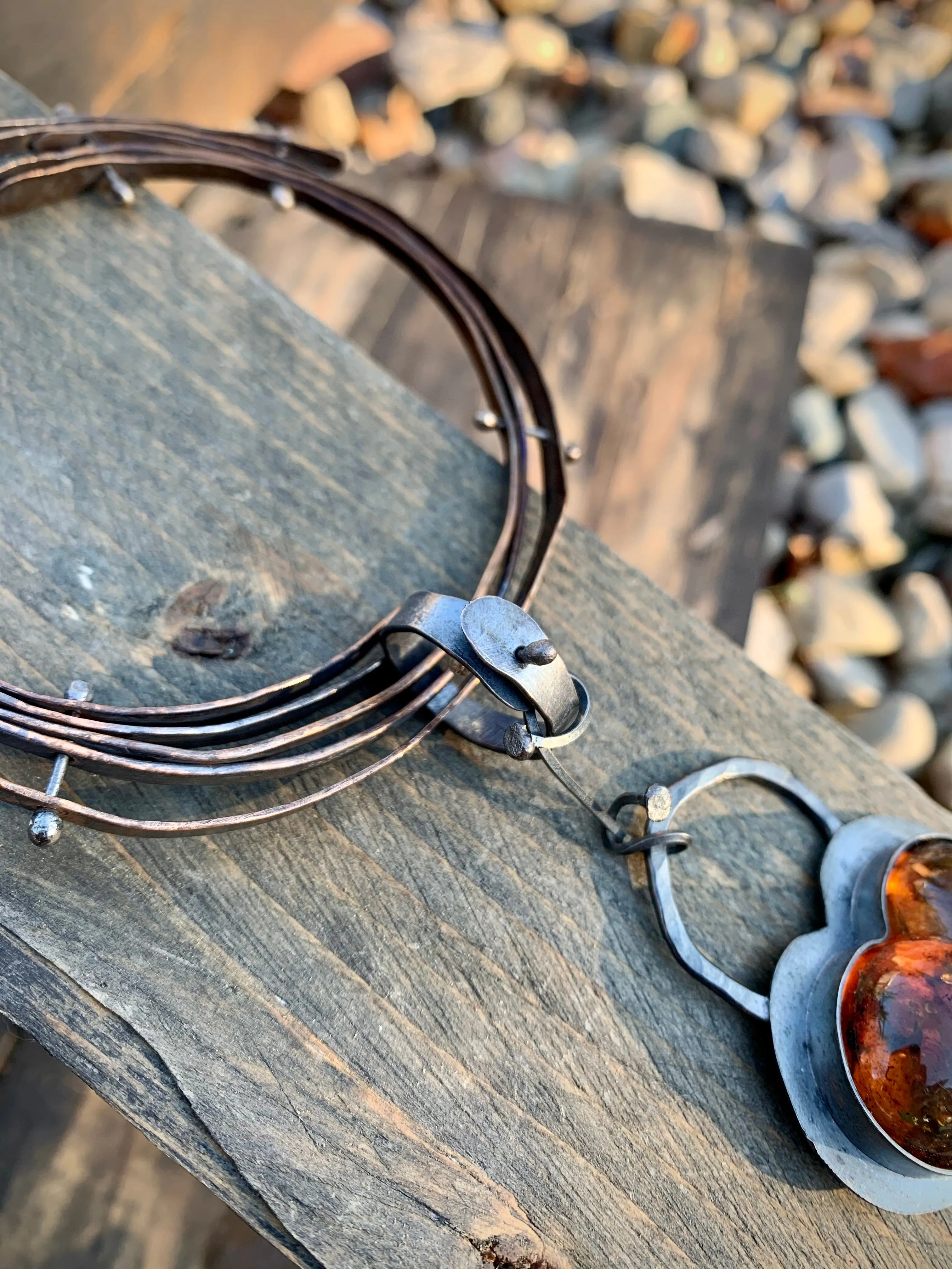 Sterling Silver Bronze Amber Raw Citrine Choker