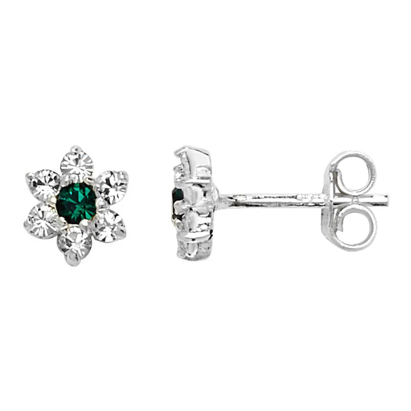 Sterling Silver Emerald Flower Earrings