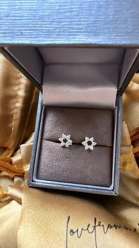 Sterling Silver Emerald Flower Earrings