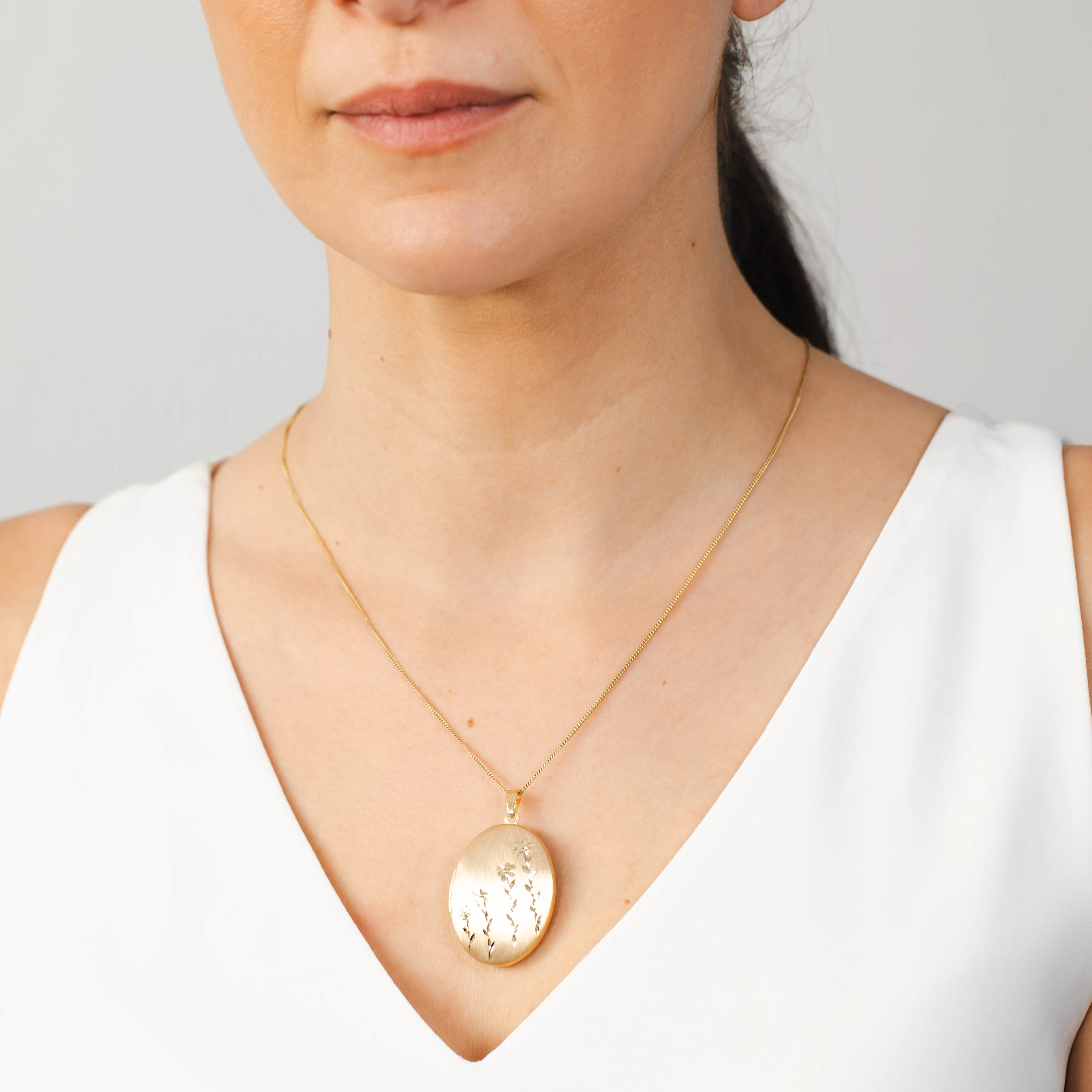 Sterling Silver Gold Plated Engraved Oval Locket