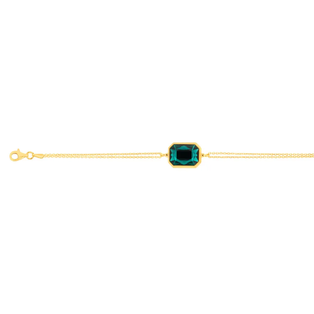 Sterling Silver Gold Plated Rectangle Emerald Green Crystal 16 3cm Bracelet