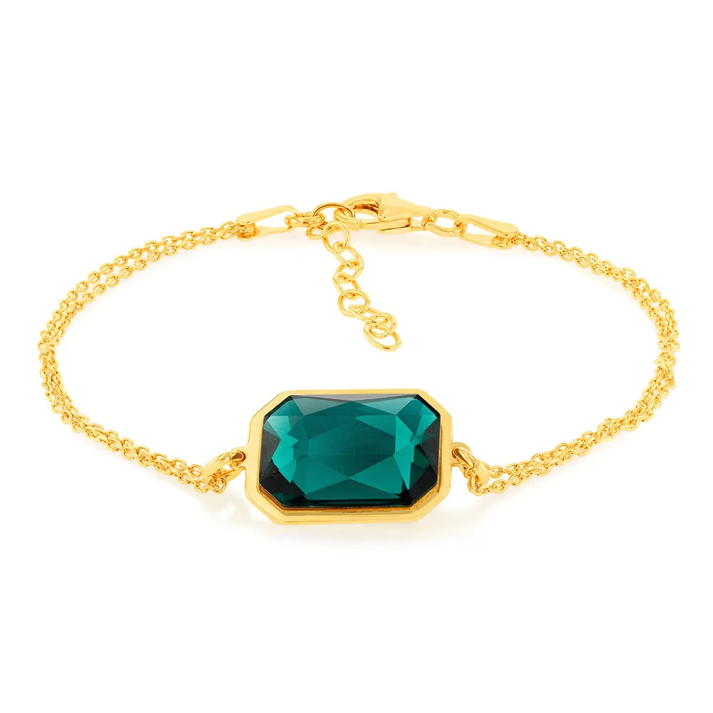 Sterling Silver Gold Plated Rectangle Emerald Green Crystal 16 3cm Bracelet