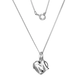 Sterling Silver Heart 40cm Locket & Initial M Children's Pendant