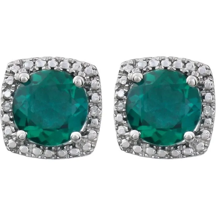 Sterling Silver Lab-Grown Emerald & .015 CTW Natural Diamond Earrings