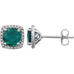 Sterling Silver Lab-Grown Emerald & .015 CTW Natural Diamond Earrings