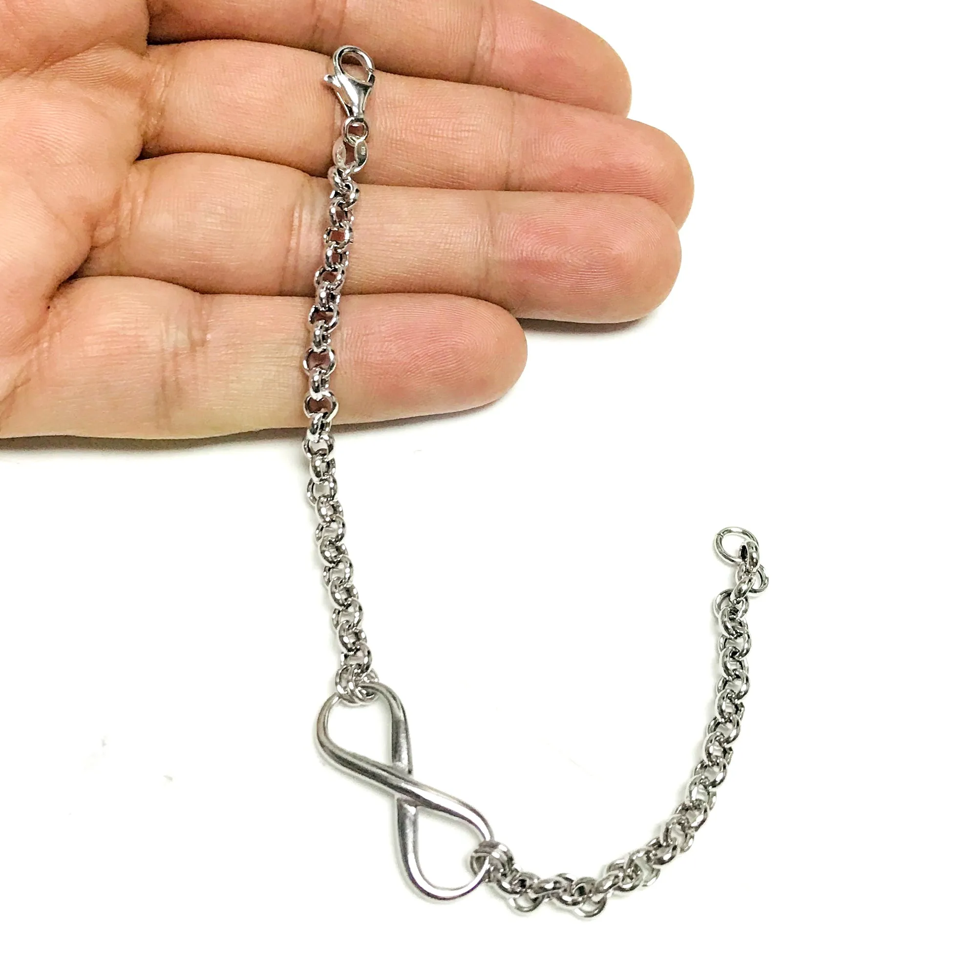 Sterling Silver Link Chain And Infinity Charm Women's Bracelet, 7.25"