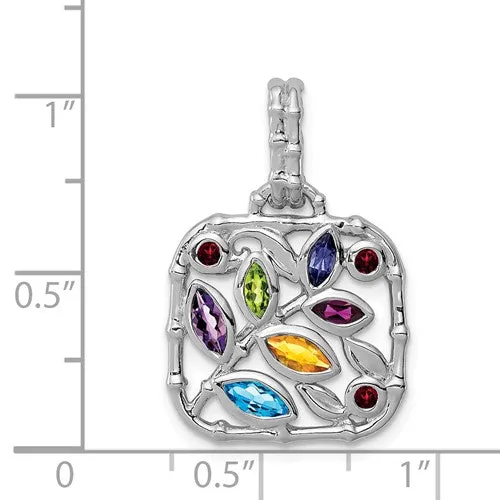 Sterling Silver Multi Genuine Gemstone Pendant