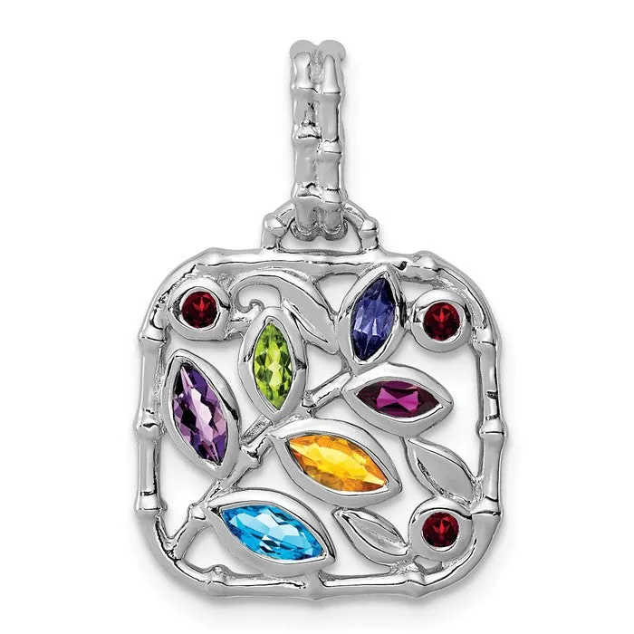 Sterling Silver Multi Genuine Gemstone Pendant