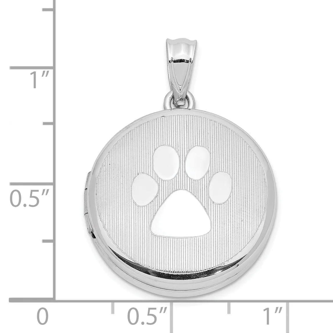 Sterling Silver Rhodium 20mm Grooved and Polished Pawprint Round Locket