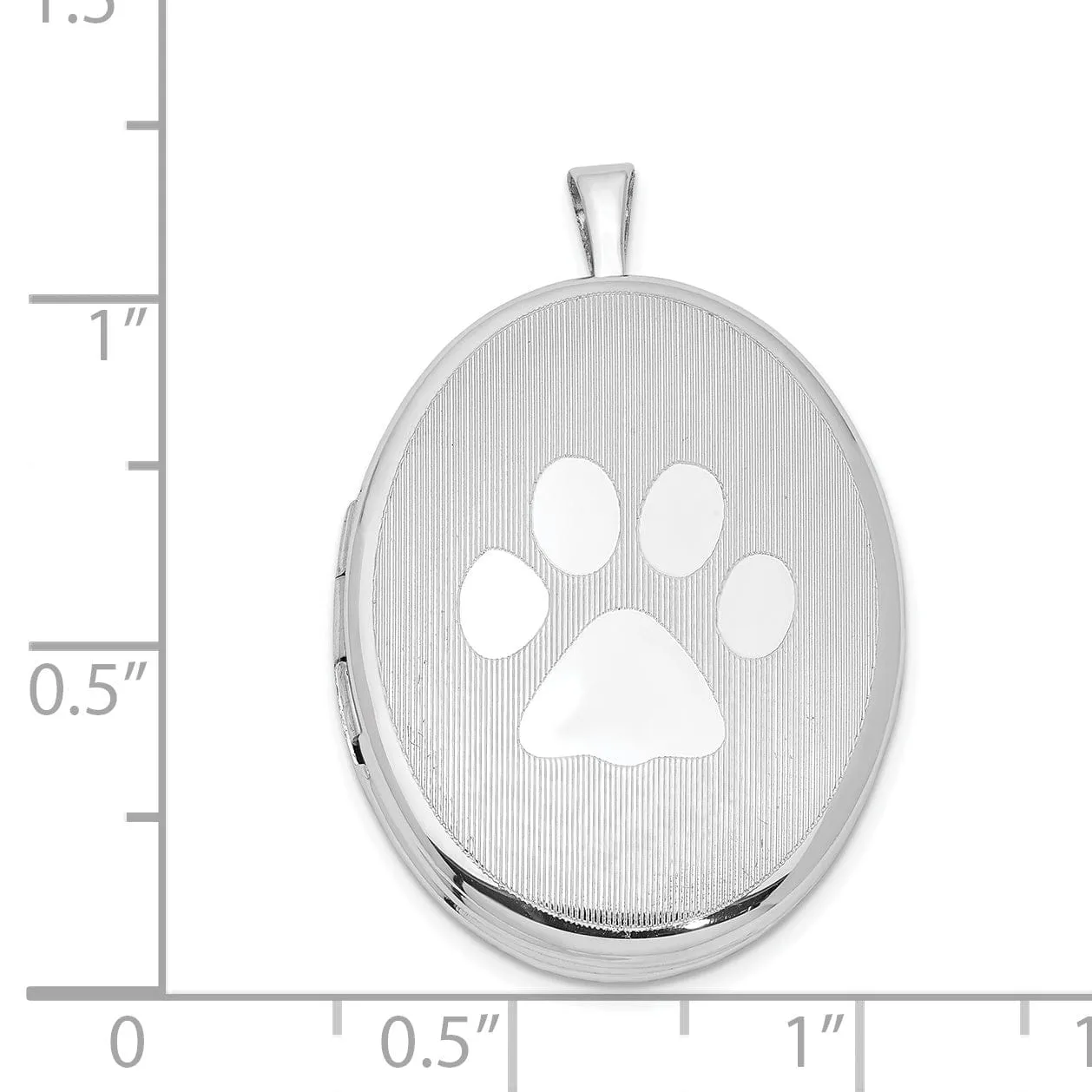 Sterling Silver Rhodium-plated Oval Satin and Polished Paw Print Locket