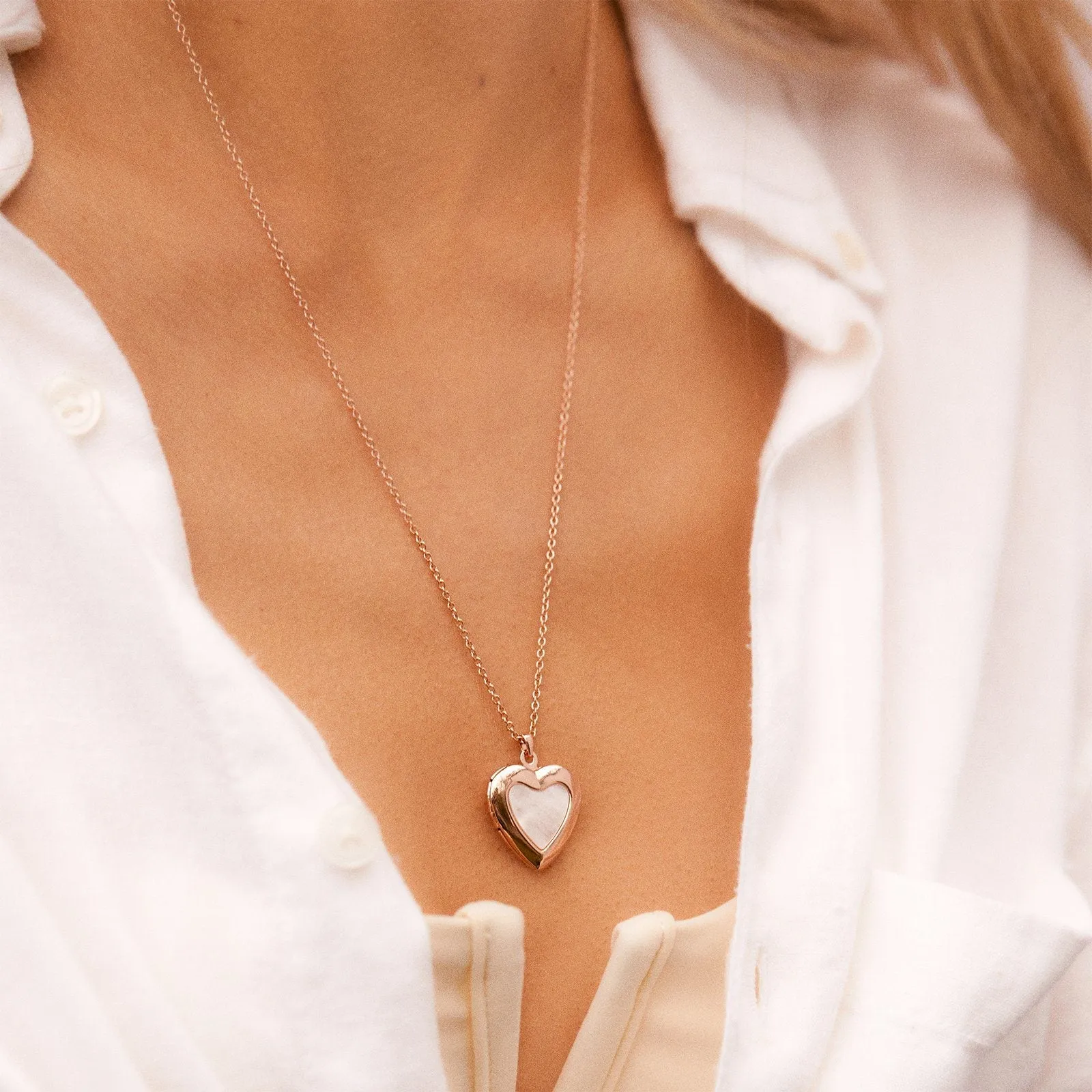 Stone Heart Locket Necklace