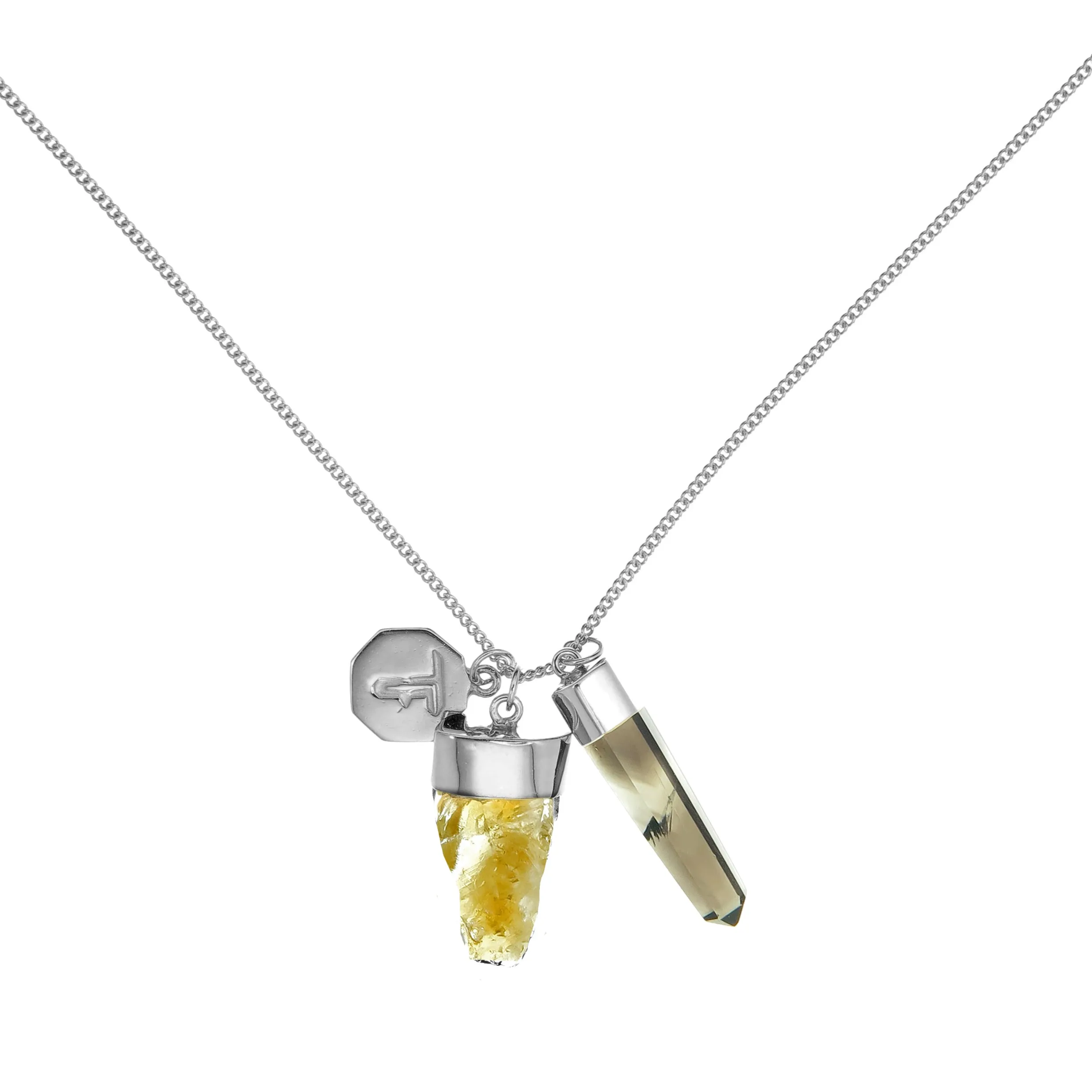 SUPERPOWER CHARM NECKLACE - CITRINE & SMOKY QUARTZ - SILVER