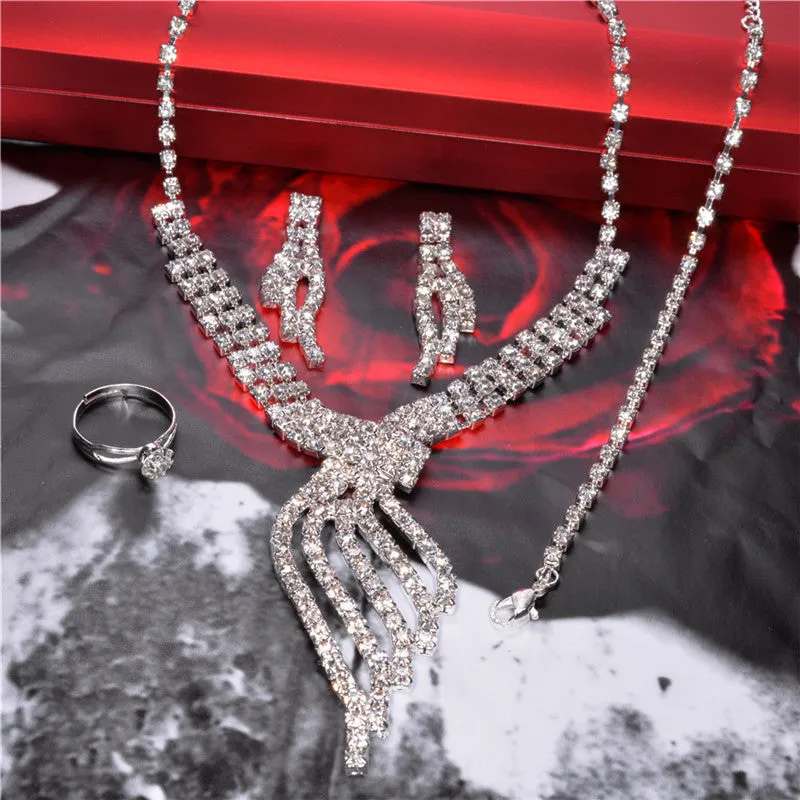 Swaying Pendant Necklace 18K Silver Plated Austrian Crystal Bridal/Wedding Jewelry Sets For Women