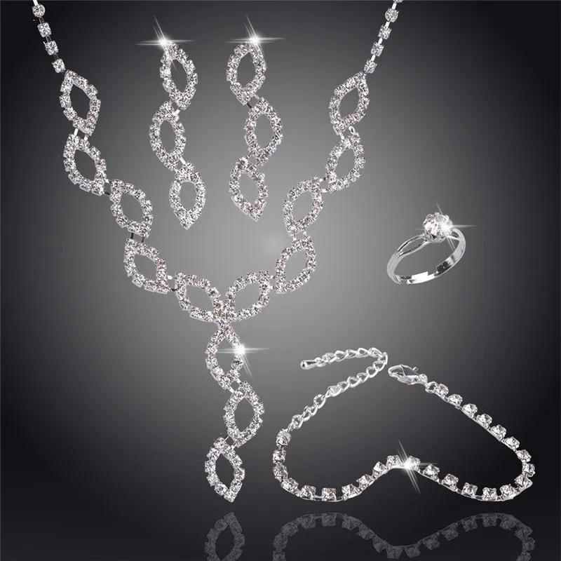 Swaying Pendant Necklace 18K Silver Plated Austrian Crystal Bridal/Wedding Jewelry Sets For Women