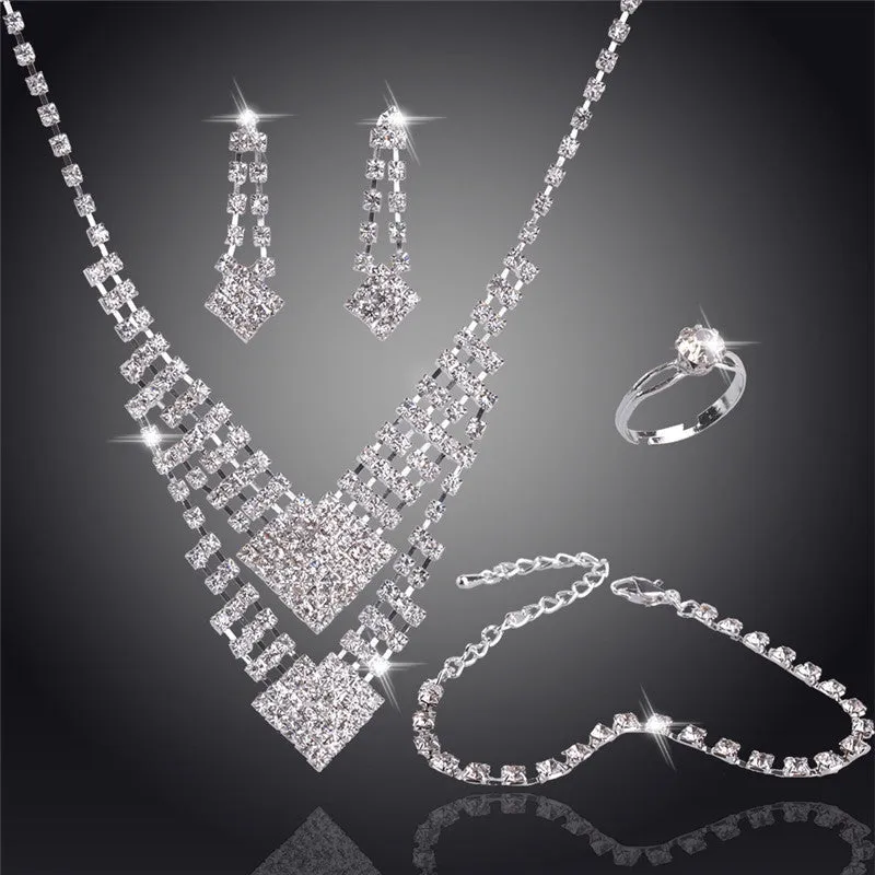 Swaying Pendant Necklace 18K Silver Plated Austrian Crystal Bridal/Wedding Jewelry Sets For Women