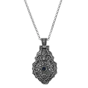 Symbols Of Faith Antiqued Pewter Blue Crystal Cross Locket Necklace 28"