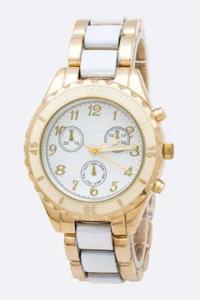 TEEK - Gold/White 2 Tone Metal Bracelet Watch