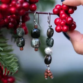 The bamboo - Ruby Zoisite Earrings of Three