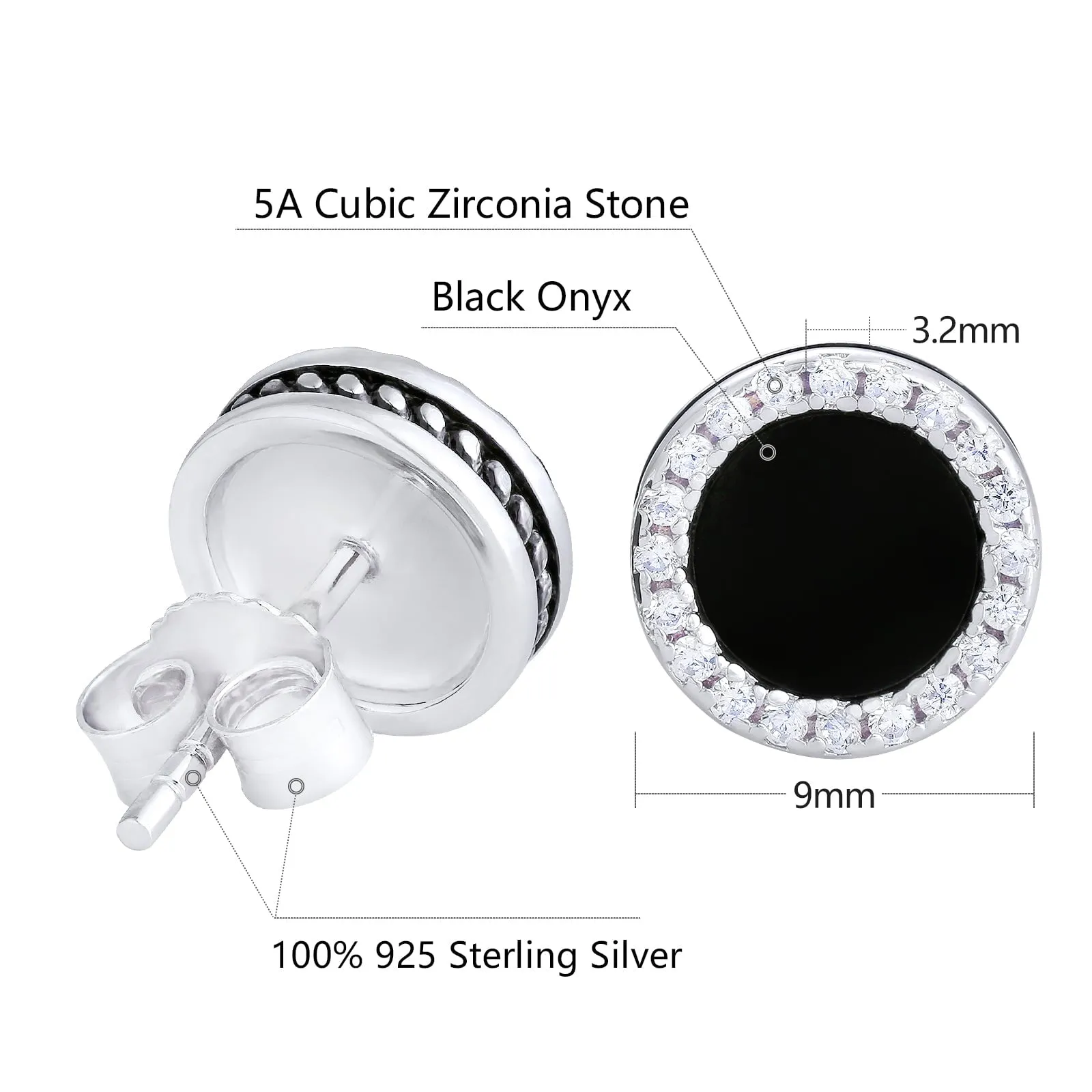 The Black Magic II® - 925 Sterling Silver Black Onyx Round Stud Earrings