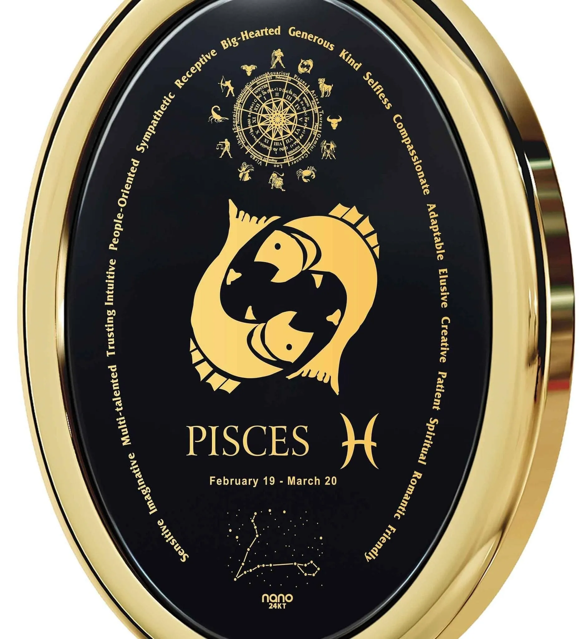 The World of Pisces, Sterling Silver Gold Plated (Vermeil) Necklace, Onyx