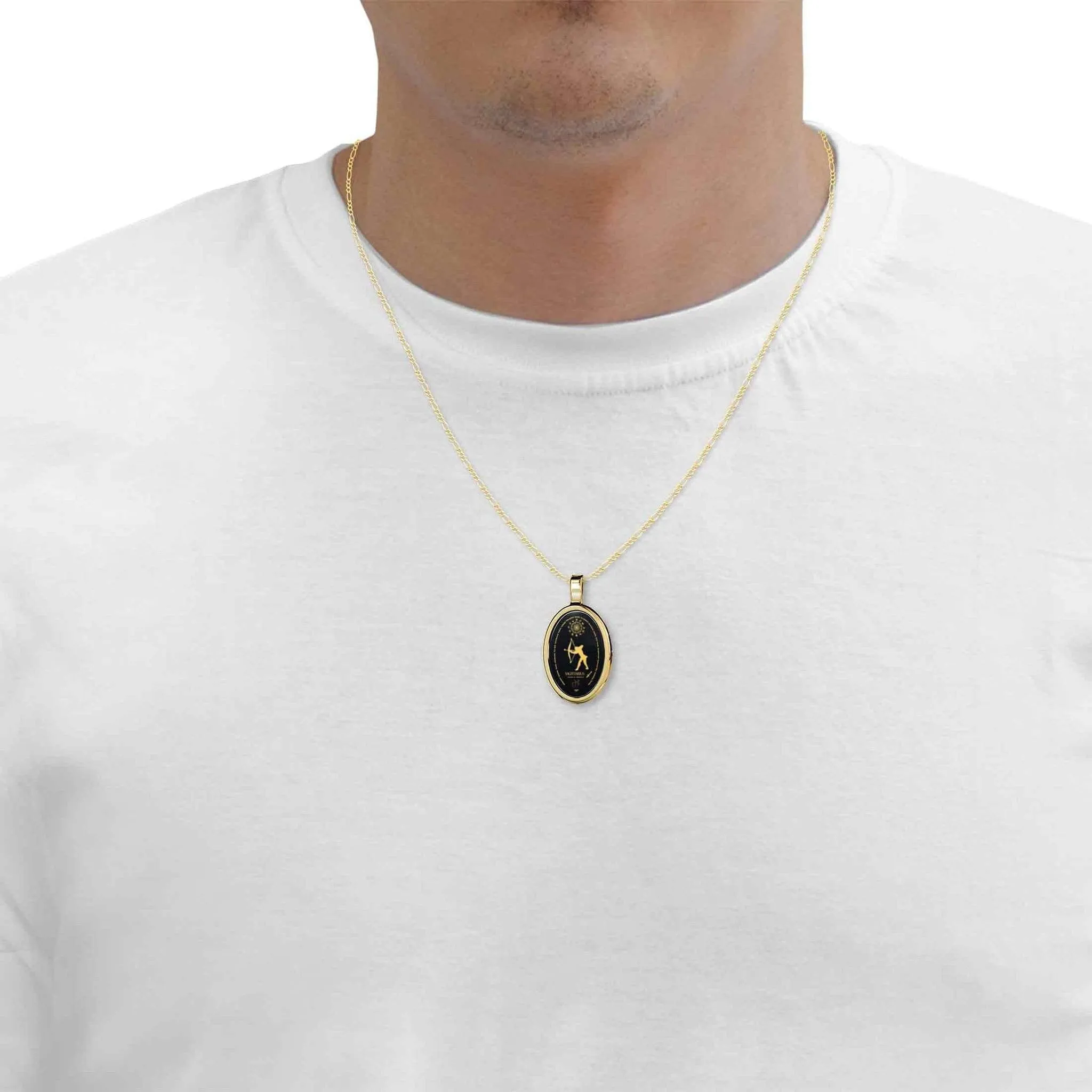 The World of Sagittarius, 14k Gold Necklace, Onyx