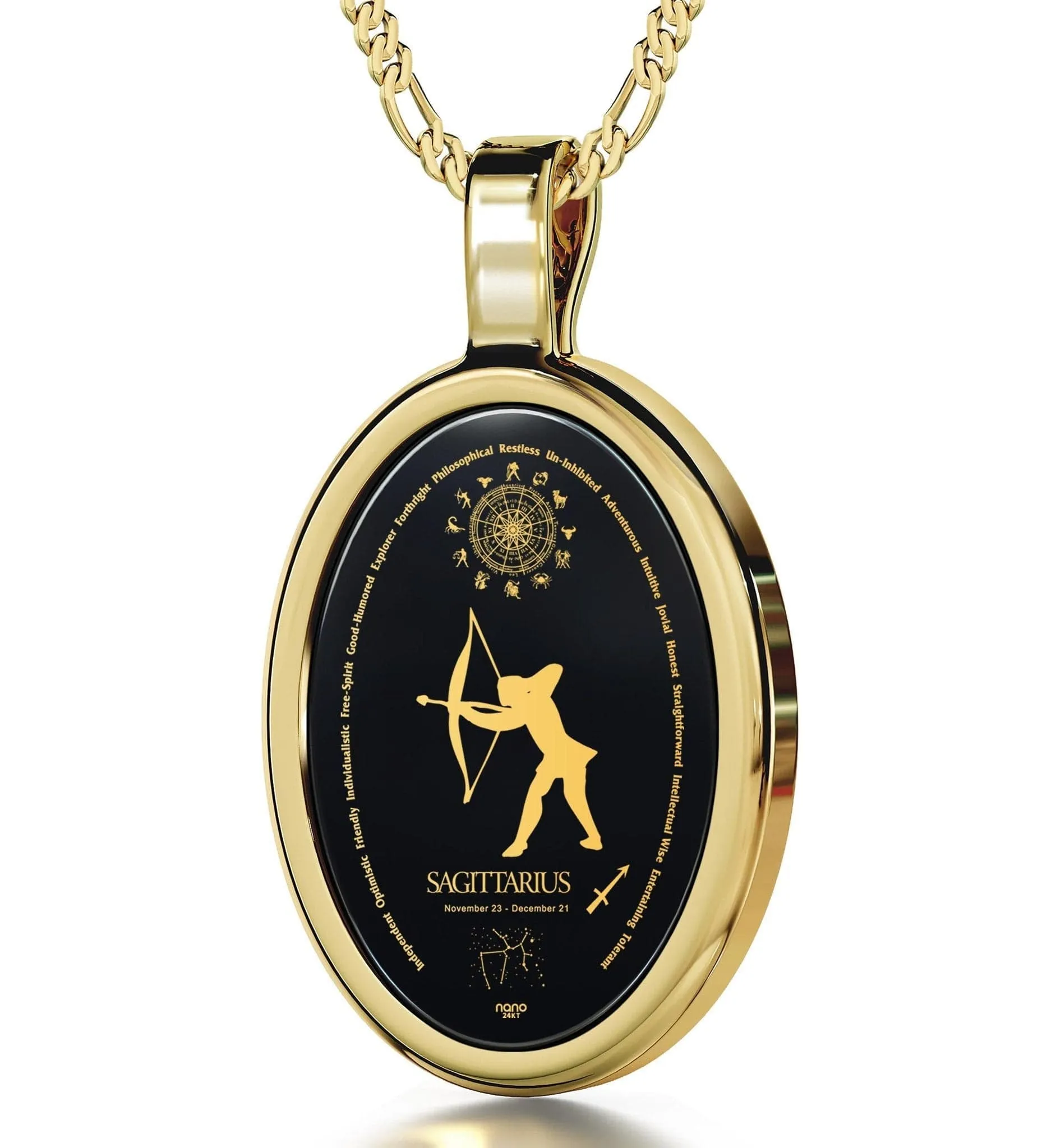 The World of Sagittarius, 14k Gold Necklace, Onyx