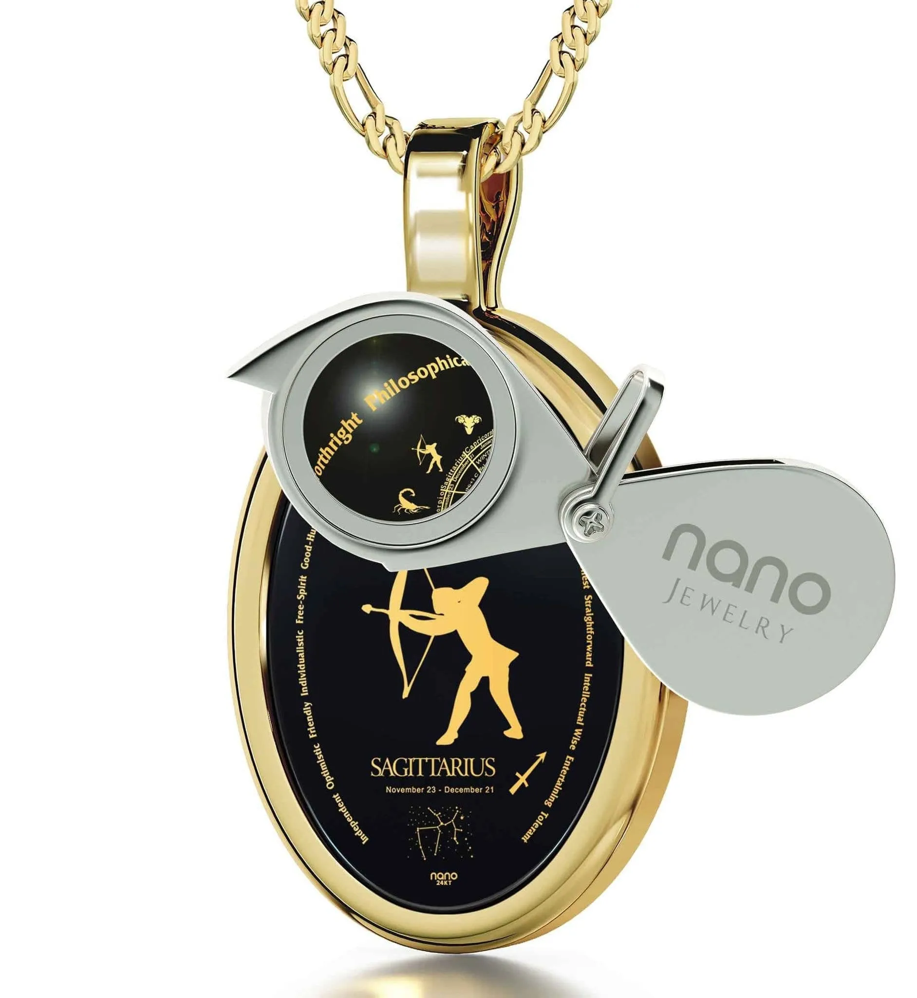 The World of Sagittarius, 14k Gold Necklace, Onyx