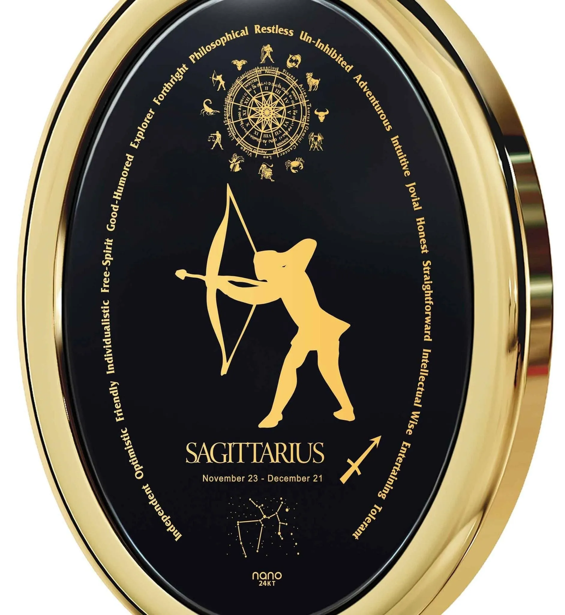 The World of Sagittarius, 14k Gold Necklace, Onyx