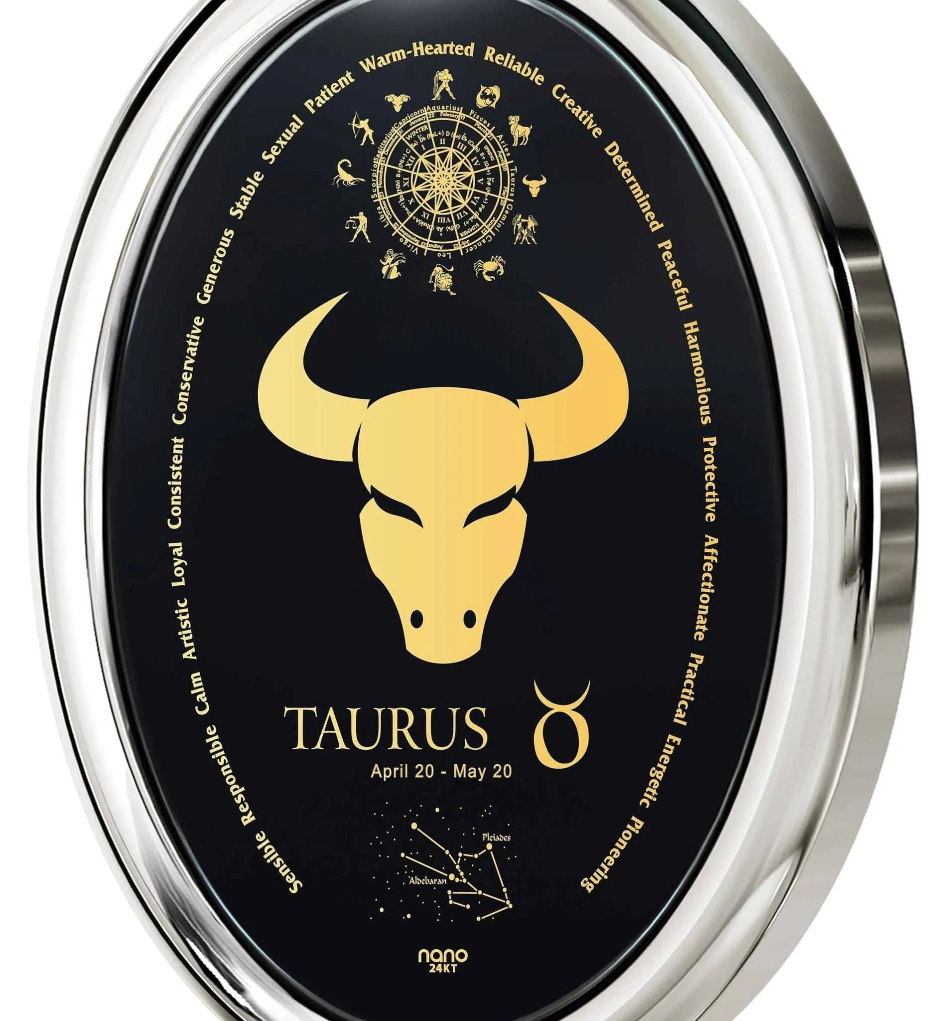 The World of Taurus, 14k White Gold Necklace, Onyx