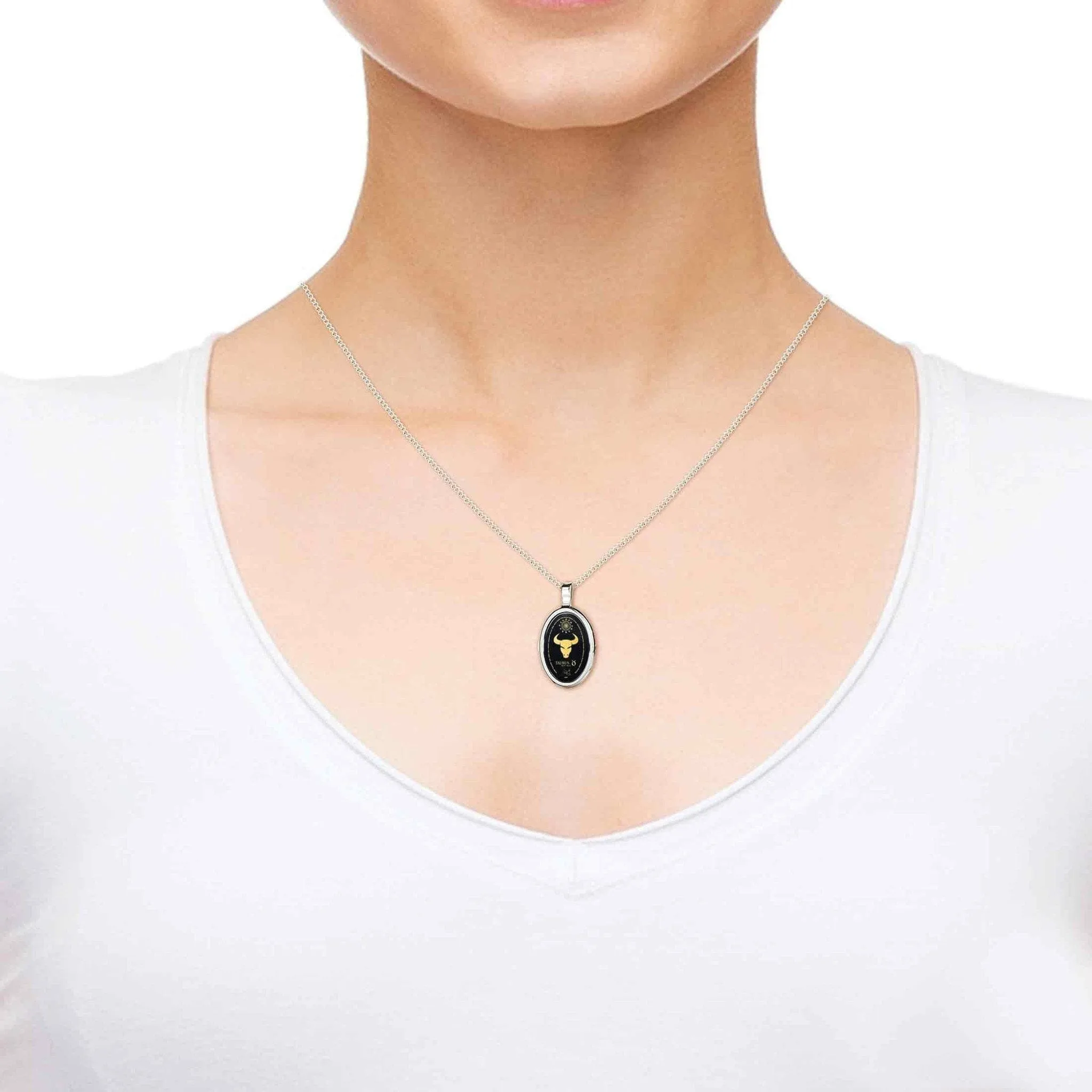 The World of Taurus, 14k White Gold Necklace, Onyx