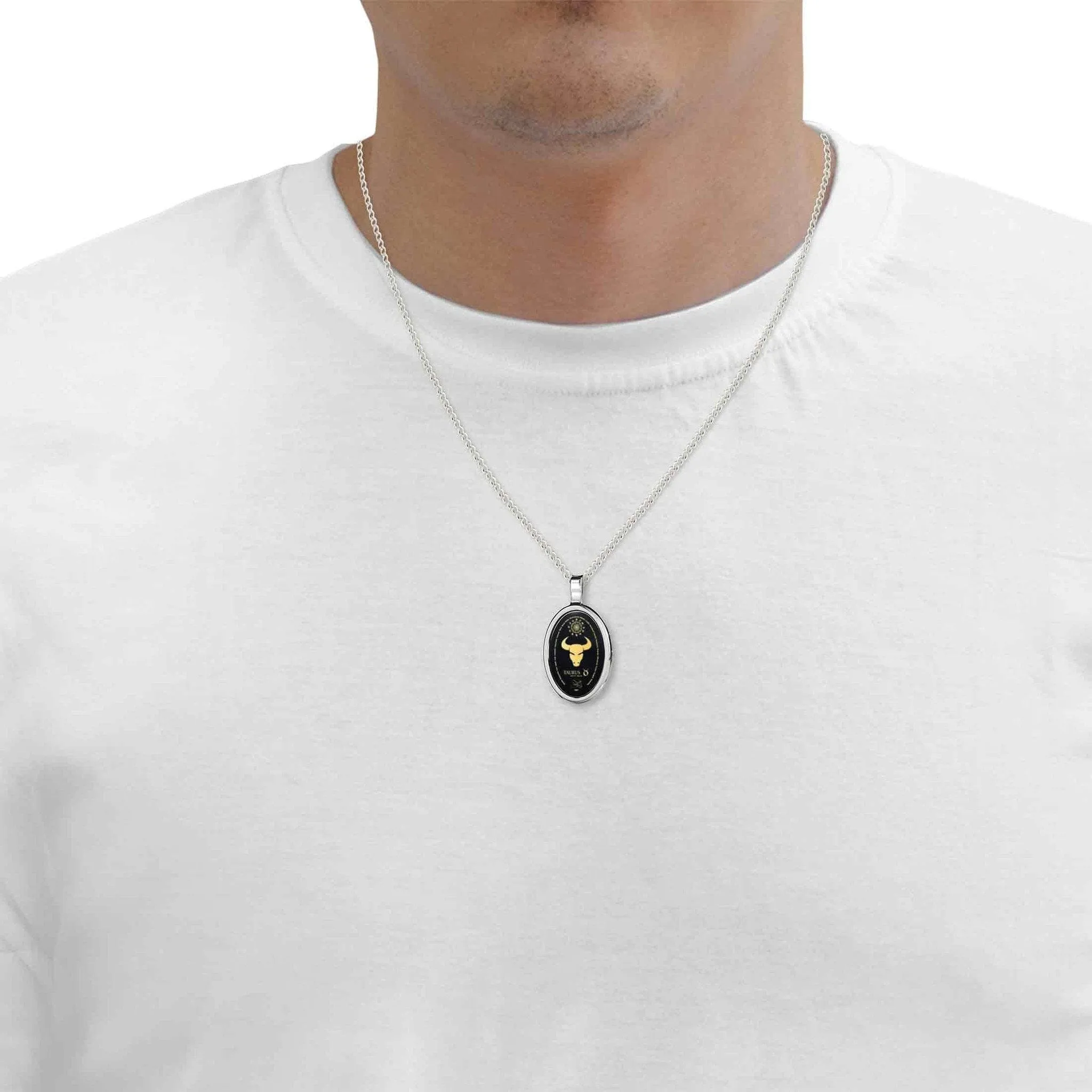 The World of Taurus, 14k White Gold Necklace, Onyx