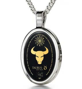 The World of Taurus, 14k White Gold Necklace, Onyx