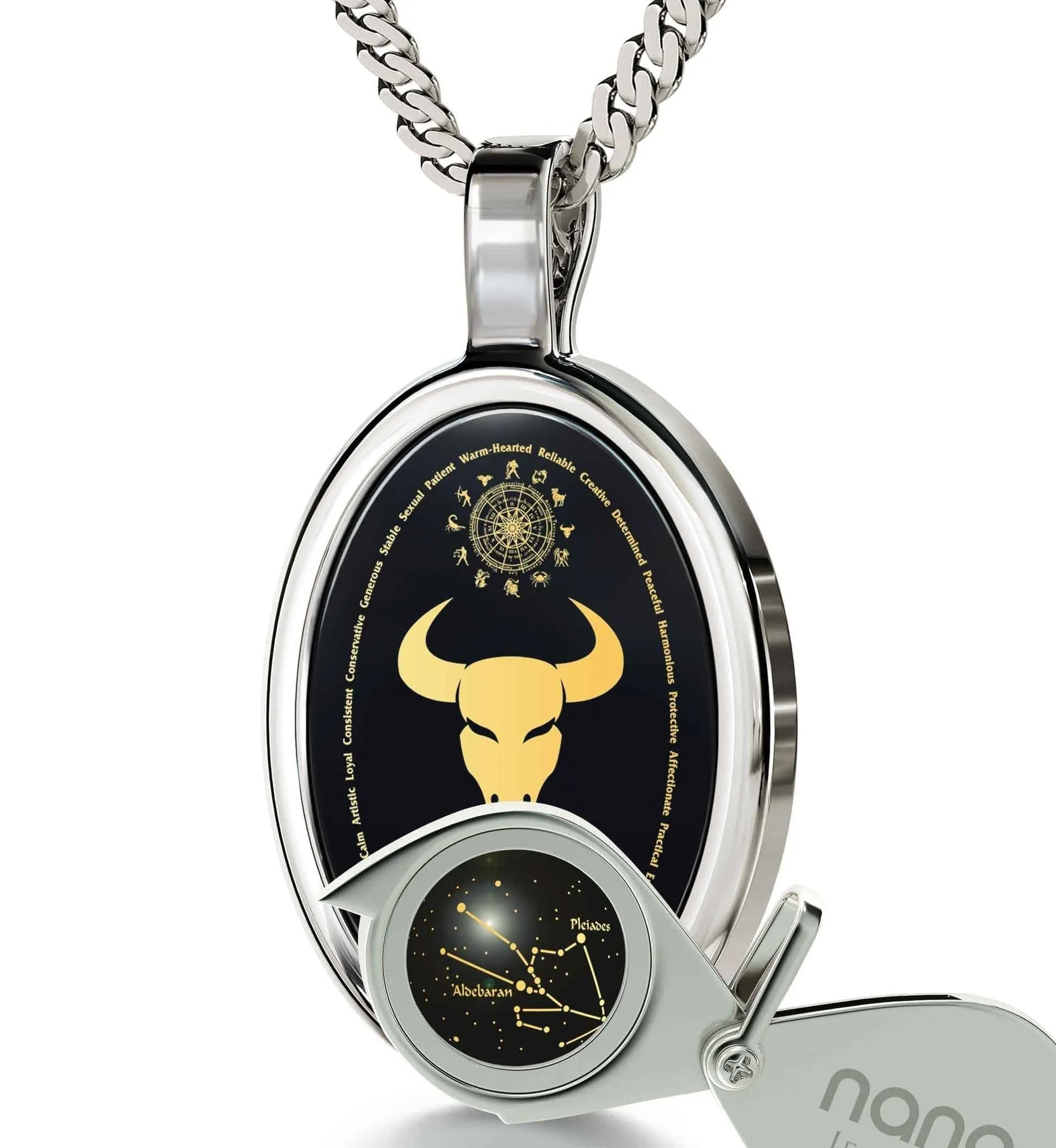 The World of Taurus, 14k White Gold Necklace, Onyx