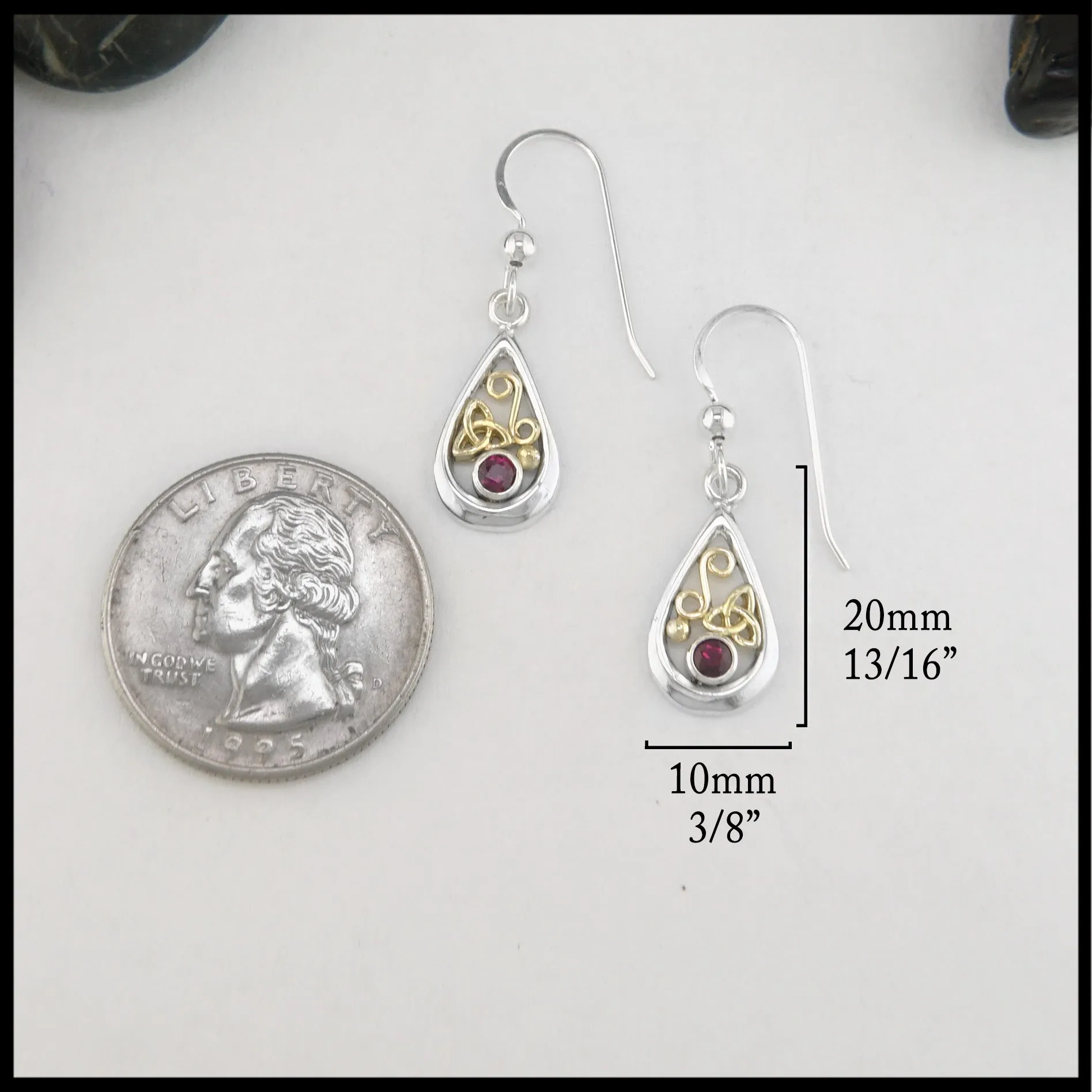 Trinity Knot Drop Earrings with Ruby