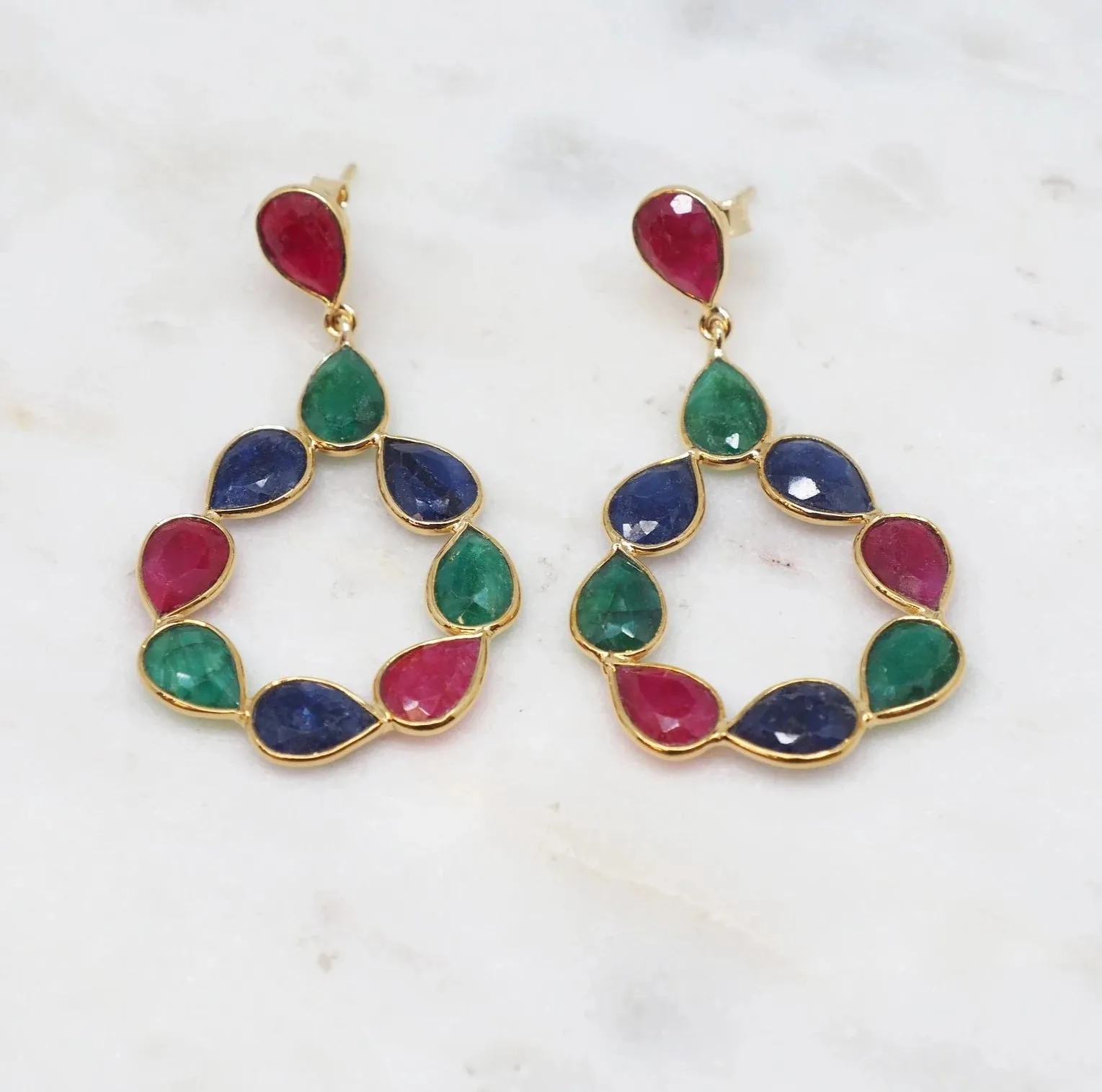 Triple Charm Semi Precious Stone Earrings